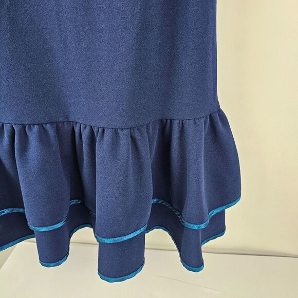 Betsey Johnson Womens Navy Sheath Dress Ruffle Hem Size 10‎ GUC - Picture 6 of 7